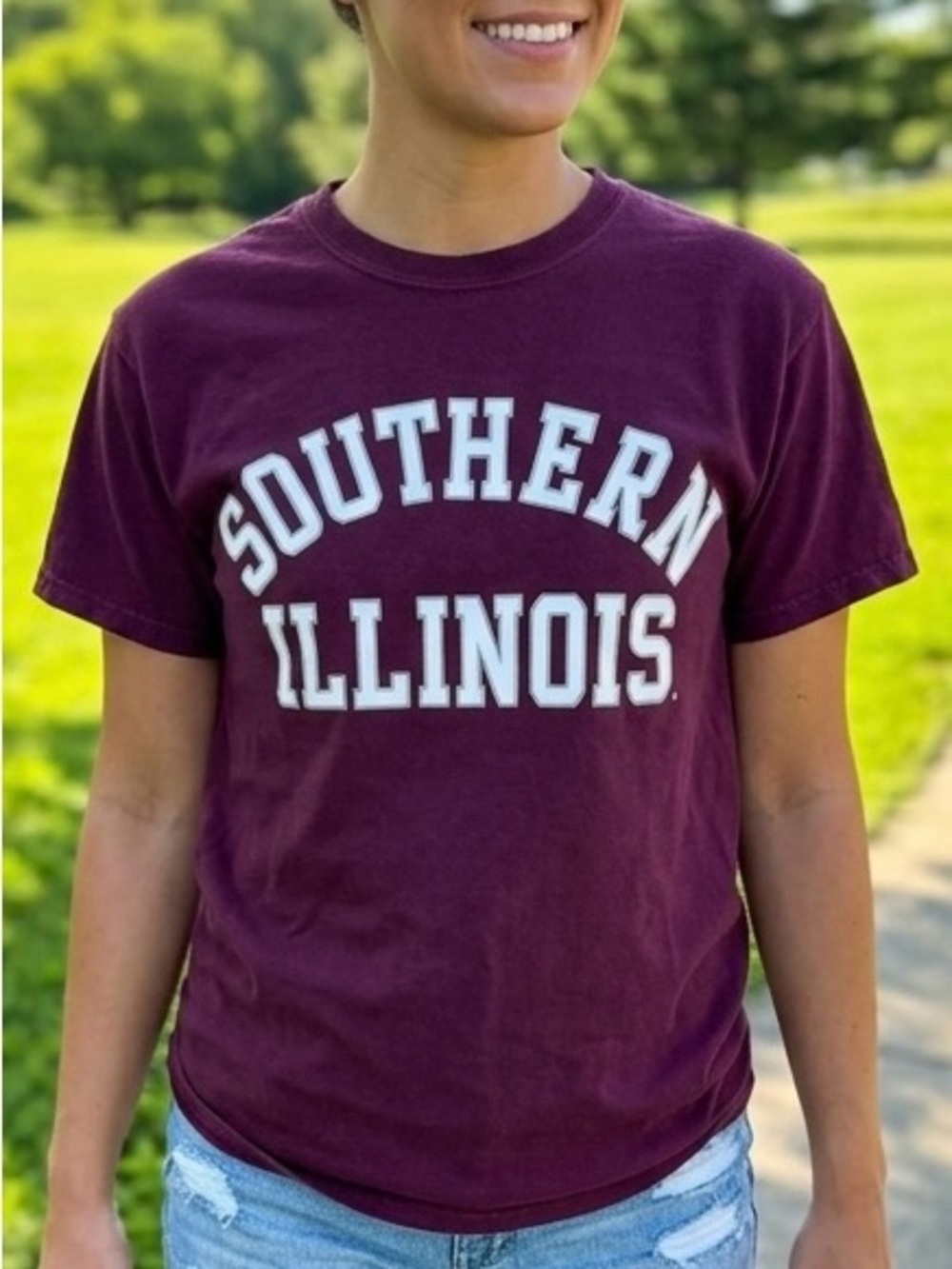 MV Sport Southern Illinois Salukis Maroon T-Shirt 100% Cotton Short Sleeve S EUC